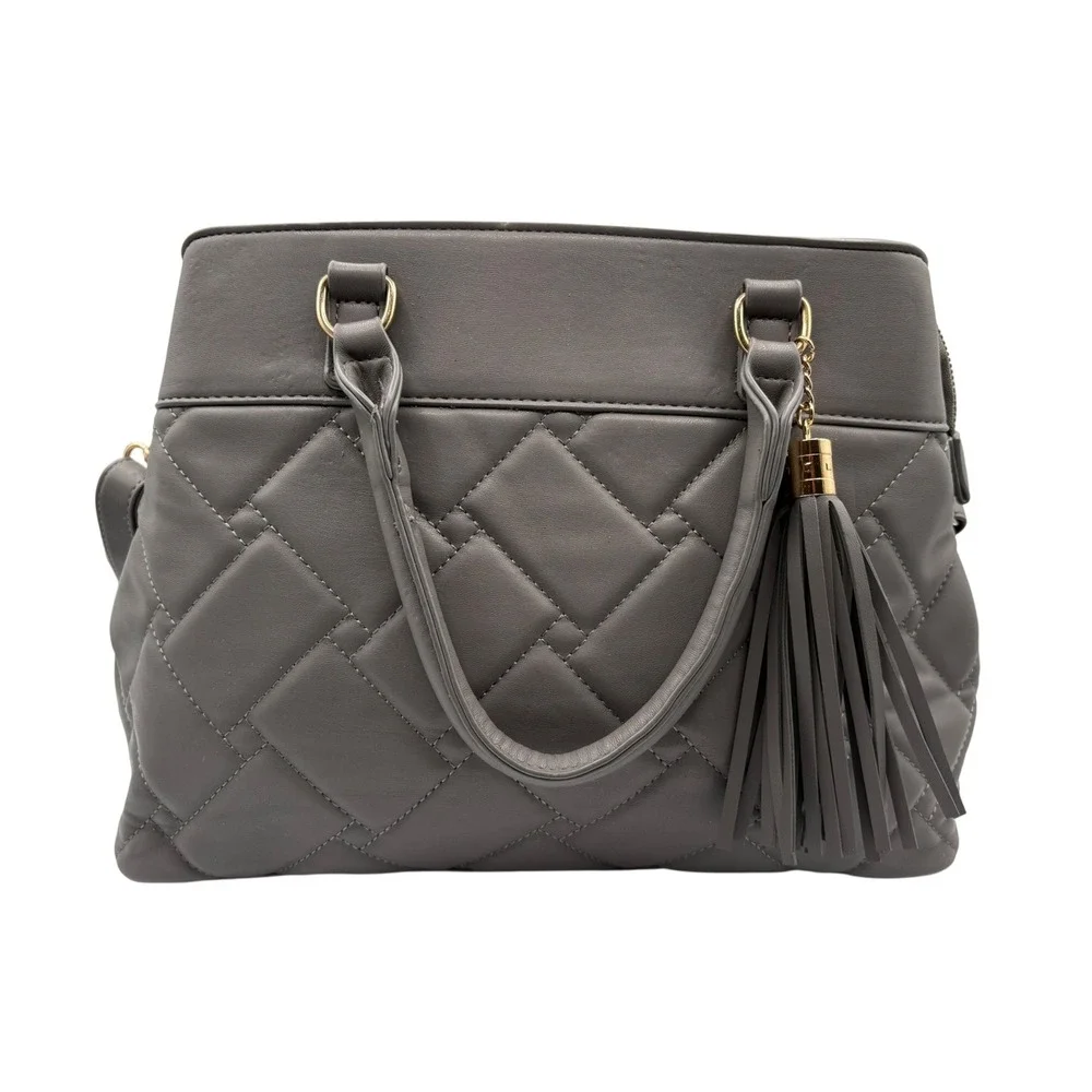 Like Dreams Satchel Bag‎ Womens Medium Gray Excellent Quilted Tassel Crossbody